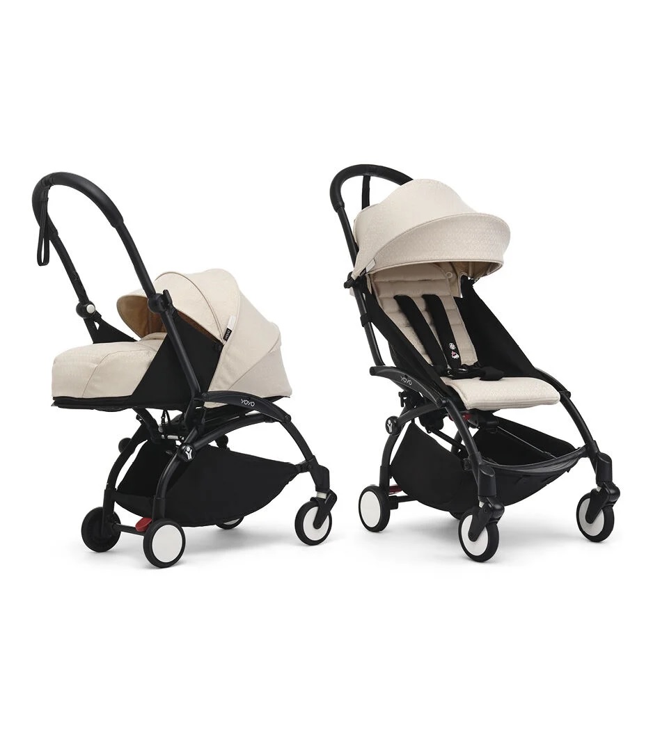 Carucior pentru copii Stokke® YOYO³ cadru negru 2 in 1 (pachet nou-nascut + sport)- Bonpoint Beige
