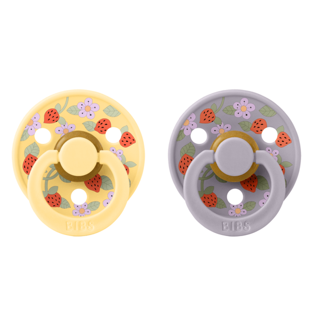 Set 2 suzete Colour Strawberries Cream Latex cu tetina rotunda BIBS x LIBERTY– Pale Butter Mix
