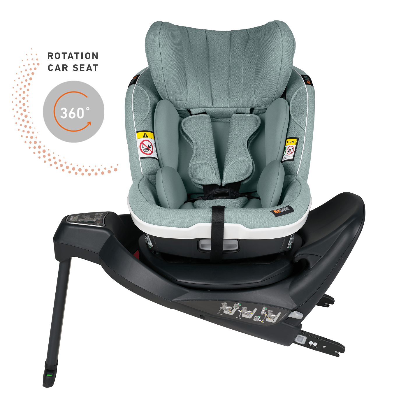 Scaun auto pentru copii BeSafe iZi Turn i-Size rotativ 6 luni-4 ani - Sea Green Mélange